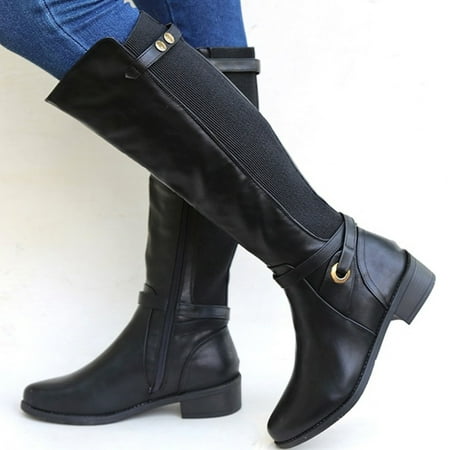 

NEGJ Womens Heel Leather Boots Long Booties Knee High Boots For Ladies Winter Shoes