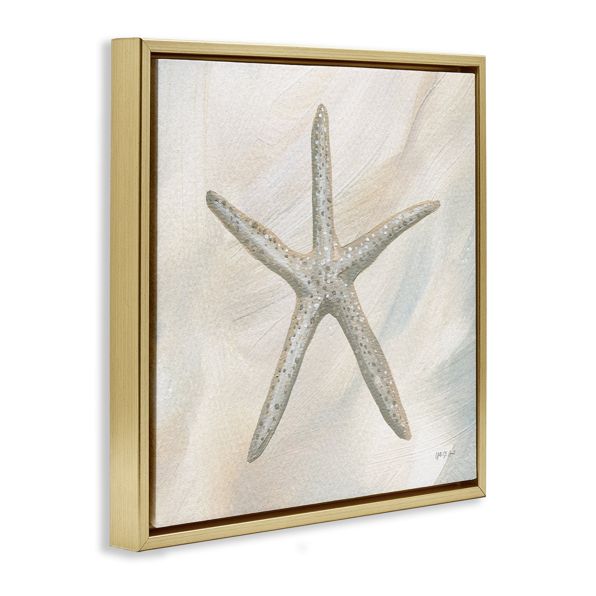 Stupell Industries Minimal Beige Starfish Coastal Painting Gold Floater Framed Canvas Art Print Wall Art, 18 x 18