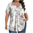 thumbnail image 2 of QQAMB T Shirt for Women Loose Square Neck Short Sleeve Floral Print T Shirt Plus Size Blouse White 4XL, 2 of 4