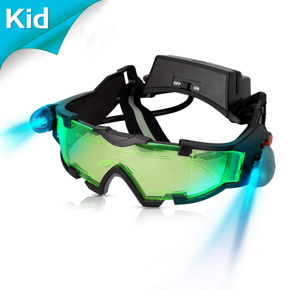 LNVG01 Skying to Protect Eyes Adjustable LED Night Goggles with Flip-Out Lights Green Lens for Kids Christmas Birthday Gifts Racing Bicycling Weahre Spy Night Vision Goggles 