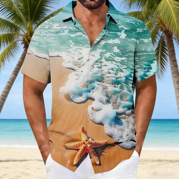 Cllios Mens Hawaiian Shirts Funny Tropical Graphic Holiday Tops Relaxed Fit Lapel Collared Short Sleeve T-shirts Cotton Button Down Bowling Shirts with Pocket S-5XL