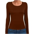 thumbnail image 4 of larppty Cotton Long Sleeve Tee Shirts for Women Slim Fit Tshirts Basic Tops Tight Crewneck Layering Undershirts (Coffee, M), 4 of 6