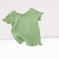 thumbnail image 6 of VEKDONE Clearance Solid Color Ruffle Hem Short Sleeve Tops for Girls Cross of Back Crew Neck Pullover Tops Trendy Knitted Textured Blouses Brithday Gift for Toddler Green,2Y, 6 of 7