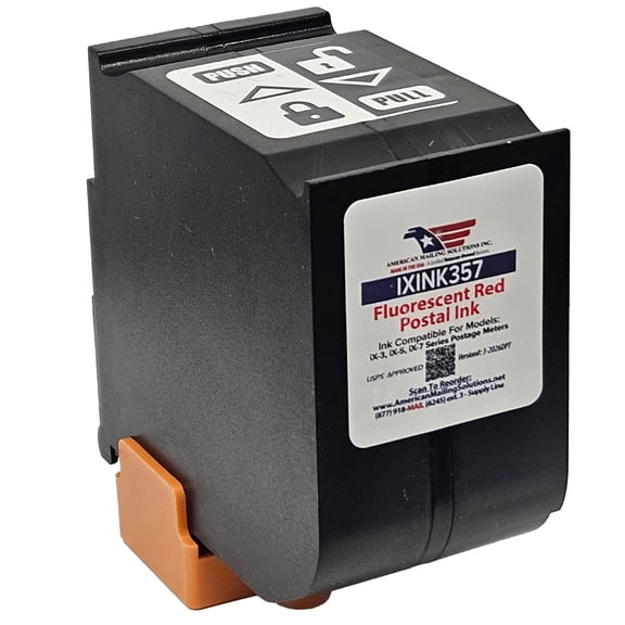 Quadient IXINK357 Fluorescent Red Ink Cartridge replacement for the iX-3, iX-5, iX-7, iX-7PRO Series Postage Meters, 17,000 Yields, USPS-Approved, USA Made
