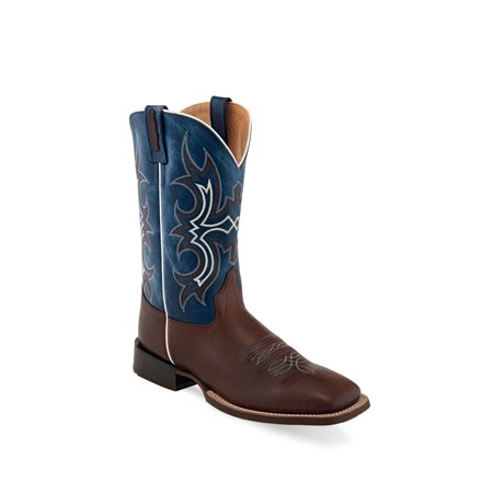 

Old West Dark Brown/Wipe Out Blue Mens Leather 9in Cowboy Boots 9.5D