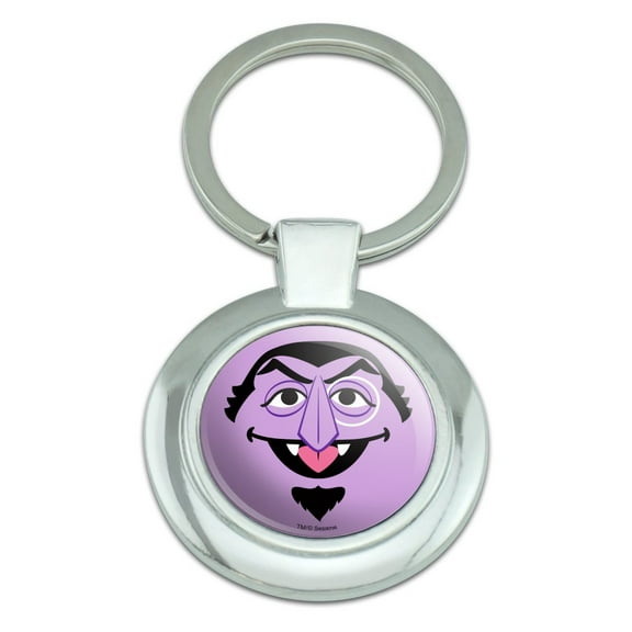 Sesame Street Count Face Keychain Classy Round Chrome Plated Metal