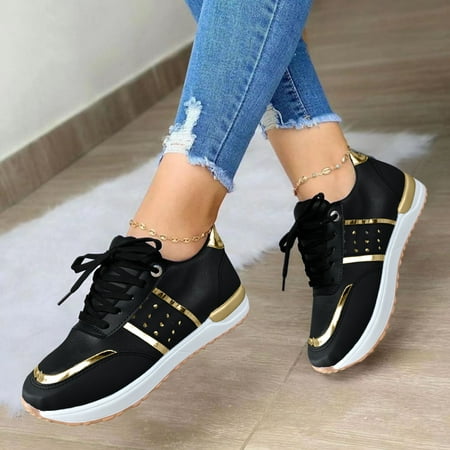 

Cathalem Womens Sneaker Socks Ladies Fashion Color Blocking Leather Round Head Lace Women s Street Cleats 2-sxk Friends Sneaker Black 7