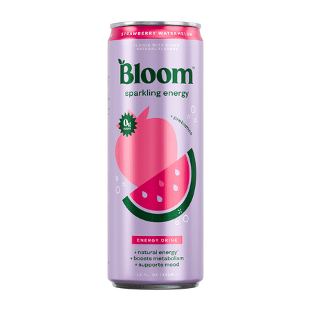 Bloom Nutrition Sparkling Energy Drink, Strawberry Watermelon, 12 fl oz Single Can