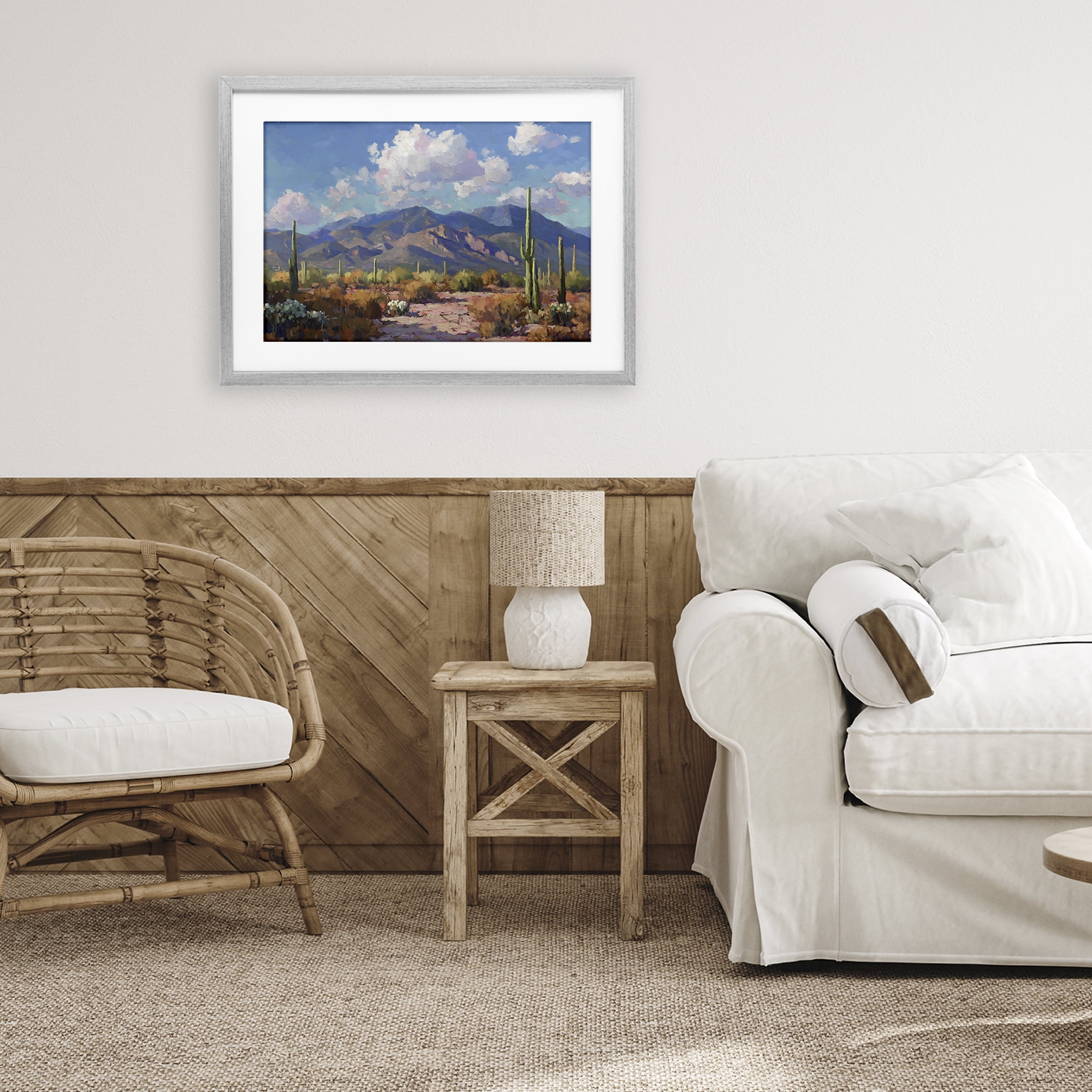 Stupell Industries Desert Mountains at Sunset Glow Gray Framed Print Under Glass, design by Gina Kelly
