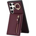 thumbnail image 6 of Samsung Galaxy S23 Ultra Case with Card Holder for Women, Samsung Galaxy S23 Ultra Phone Case Wallet with Credit Card with Ring Kickstand Zipper Shockproof Slim Stand Case - Red Wine, 6 of 18