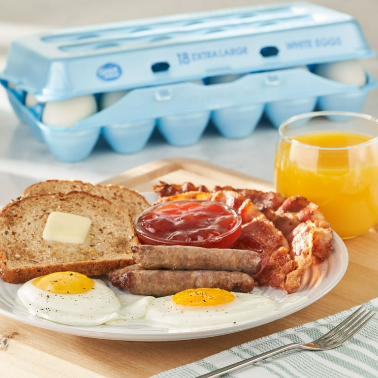 Great Value Extra Large White Eggs, 18 Count with 7g Protein, USDA