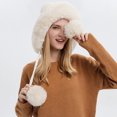 thumbnail image 5 of qolati Women's Winter Bucket Hat Faux Fur Brims Plush Pompom Beanie Cap Soft Warm Fuzzy Fleece Fisherman Hat, 5 of 5