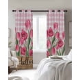 thumbnail image 3 of Pink Tulip Flower Blackout Curtains for Bedroom Living Room, Hello Spring Floral Buffalo Plaid Wood 45 In Long Thermal Insulated Room Darkening Drapes Grommet Window Treatments, 52 x 45 In, 3 of 9