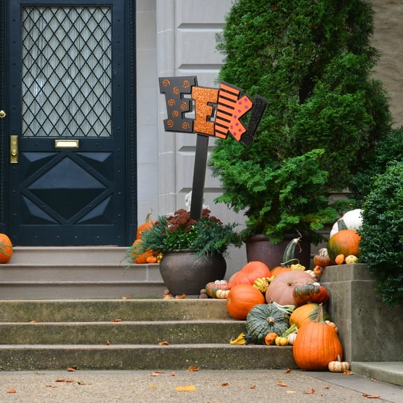 National Tree Company Halloween Lawn Decoration, Black, EEK!,Garden Stake, Purple, Orange Glitter, 18 Inches