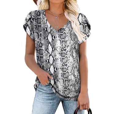 Babysbule Tuniques d'Été pour Femmes Manches Courtes T-Shirts Imprimés Graphiques Décontractés Col en V Tee-Shirt Ample Confortable Mode Blouse Mignonne