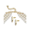 thumbnail image 2 of PalmBeach Jewelry Crystal and Simulated Pearl Goldtone 3-Piece Triple-Strand Necklace, Stud Earring and Stretch Bracelet Set 17"-19" (8mm), 2 of 5