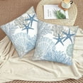 thumbnail image 6 of Nautical Coastal Throw Pillow Covers 16X16 Inch Set of 2 Summer Ocean Themed Pillow Covers Blue Seashell Coral Starfish Pillowcase Square Farmhouse Outdoor Decorative Cushion Cover for Home Couch Bed, 6 of 6