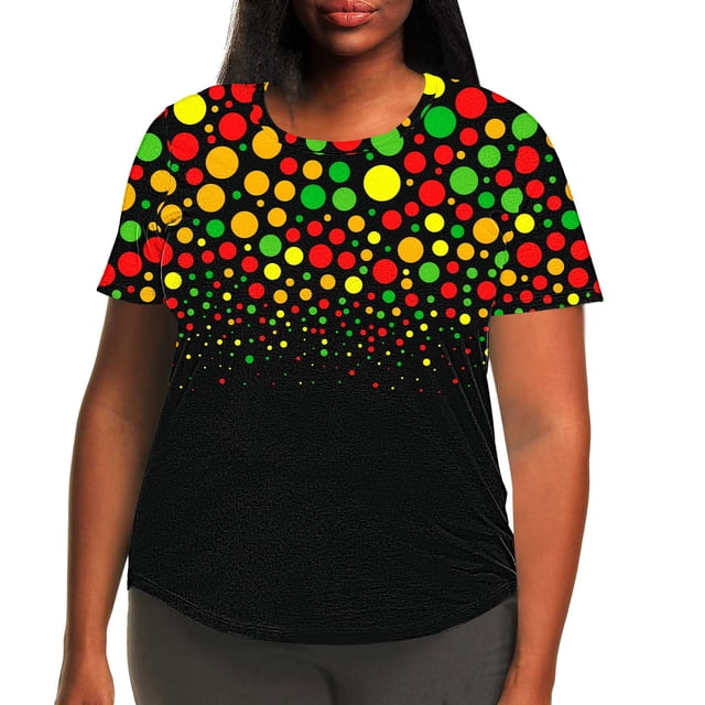 T-shirts Décontractés pour Femmes à Imprimé, Manches Courtes, Coupe Ample, Grande Taille, Tunique à Col Rond