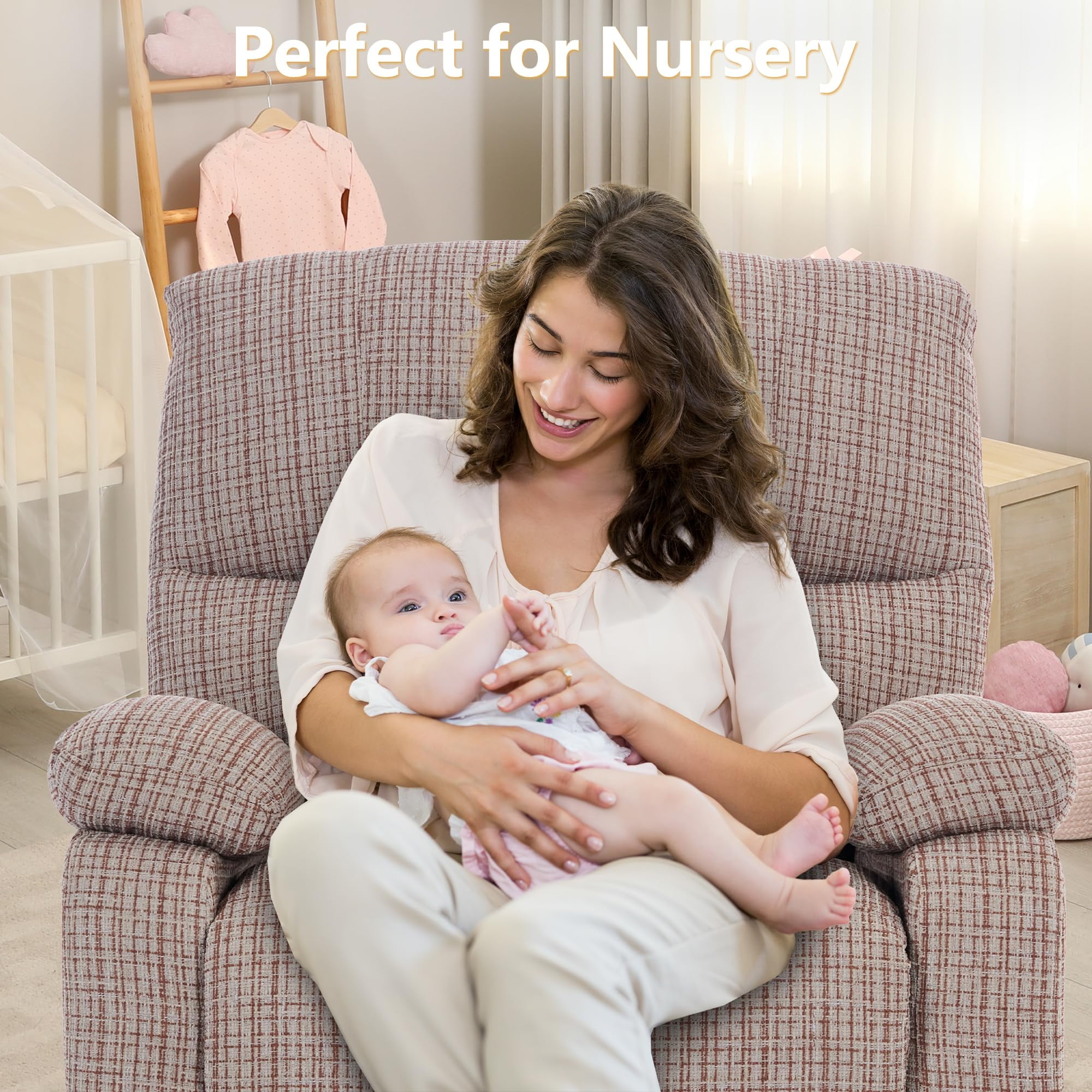 Power Recliner Chairs for Adults, Swivel Rocker Recliner Chair, Adjustable Electric Recliner with USB Port, Rocking Chair Nursery, Small Recliner for Living Room, Brown