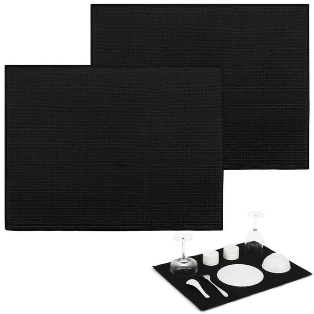 Tapete para Secar Platos para Elementos Básicos de Cocina, Paquete de 2, Escurridor de Platos de Microfibra Mats, 15" x 20" (Negro)