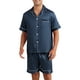 thumbnail image 1 of INSPIRAR CHIC Pijama de Satén para Hombre de Manga Corta, Conjunto de Pijamas de Verano de 2 Piezas, Talla 2XL, Azul Oscuro, 1 of 5