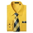 thumbnail image 3 of Mens Yellow Dress Shirt Long Sleeve Matching Tie and Pocket Square Set Button Down Business Shirts, 3 of 7