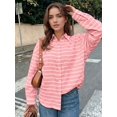 thumbnail image 4 of Oversized Button Down Shirts for Women Shirt Long Sleeve Collared Blouses with Pocket Beach Outfit Pink M, 4 of 9