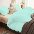 thumbnail image 3 of DNG Creations 3 Piece White Pom Pom Duvet Cover with Zipper Closure, 100% Egyptian Cotton, 800 Thread Cotton ( Twin/Twin XL - Solid Auqa Blue ), 3 of 5