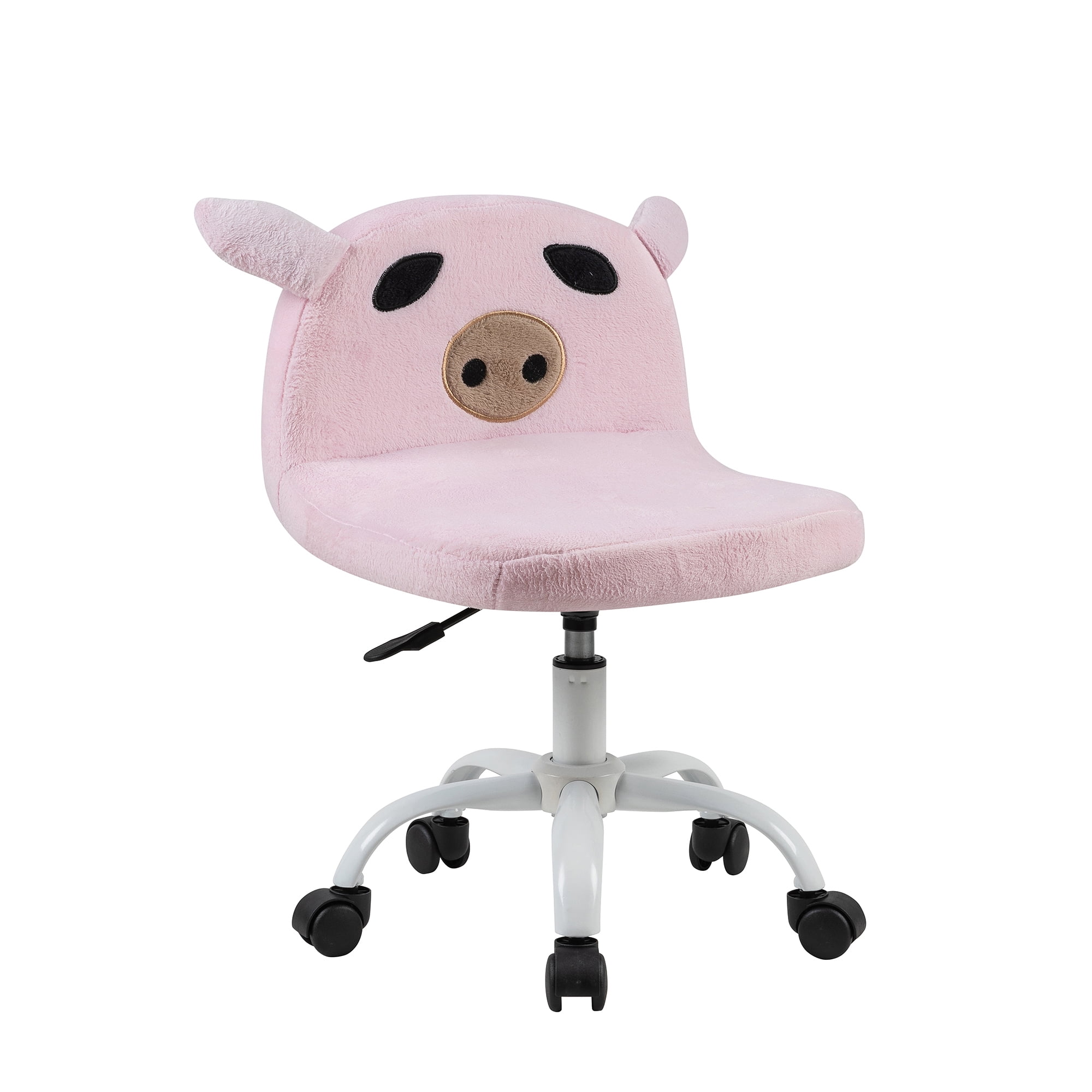 Leejay Pink Fuzzy Desk Chair for Teen Girls, Adjustable Armless Swivel Rolling Vanity Chair 