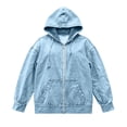 thumbnail image 6 of Oversized Hooded Denim Jackets for Women Long Sleeve Drawstring Casual Outerwear Zip Up Streetwear Coat with Kangaroo Pockets, 6 of 8