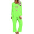 thumbnail image 2 of Puntoco Mujer Otoño Moda Cáncer De Mama Impreso Cuello Redondo Manga Larga + Pantalones Traje Verde Xxl, 2 of 4