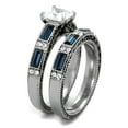 thumbnail image 6 of One Carat 6x6mm Princess Cut Deep Blue Sapphire CZ Women's Stainless Steel Wedding Ring Set - Size 9, 6 of 7