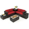 thumbnail image 1 of Gymax 6 Piece Patio Sofa & Fire Table Set Outdoor Rattan Sectional Sofa Set w/ Storage Box Red, 1 of 8