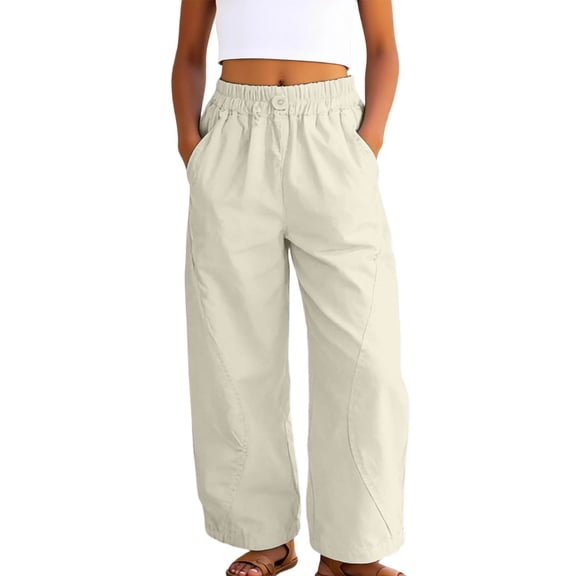 Lullu Girls Summer Lightweight Pants Breathable Loose Fit Straight Leg Pants, Sizes 2-3