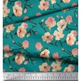 thumbnail image 2 of Soimoi Green Cotton Duck Fabric Peach Flower Watercolor Print Sewing Fabric Yard 58 Inch Wide, 2 of 3