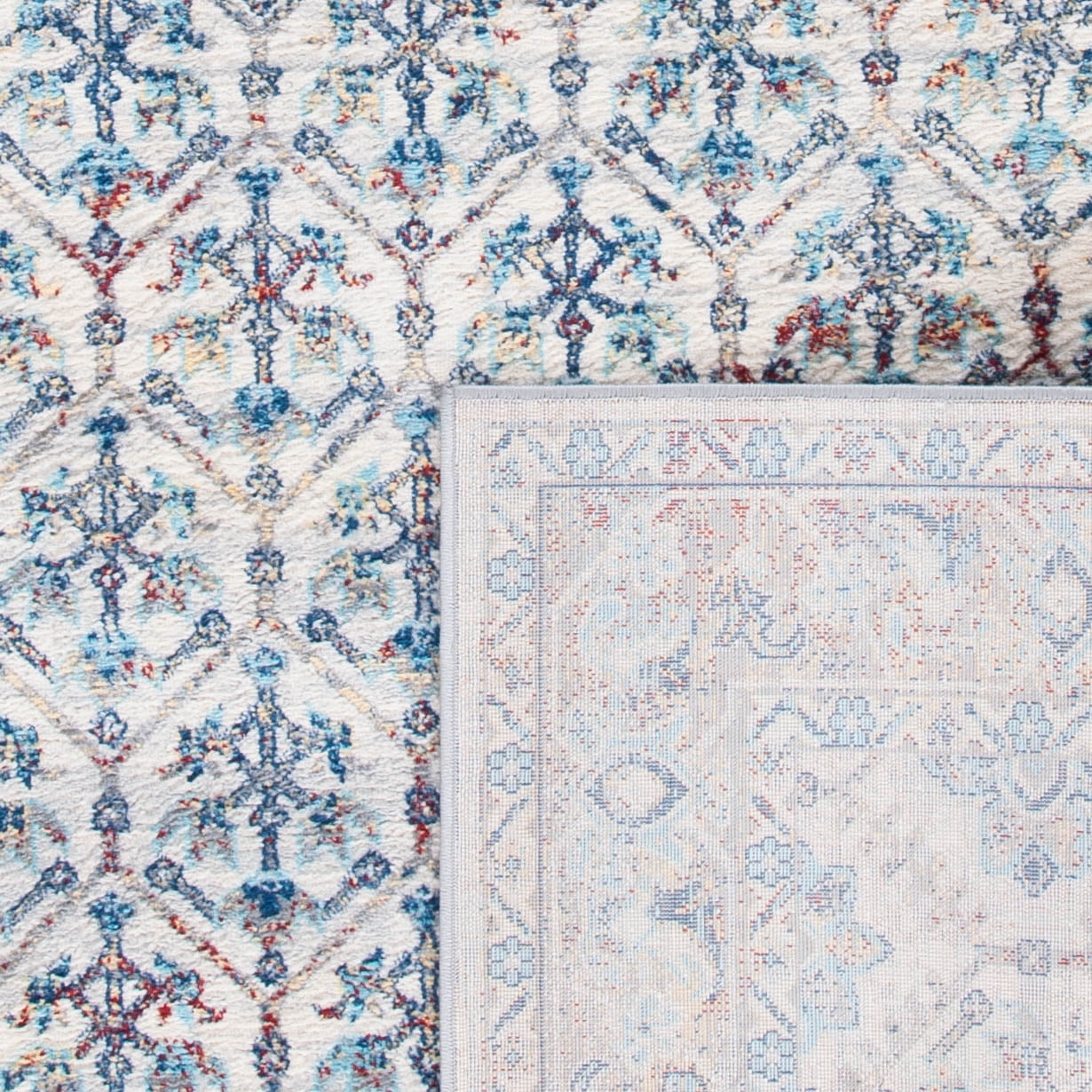 SAFAVIEH Brentwood Pompeii Geometric Area Rug, Ivory/Blue, 5' x 5' Round