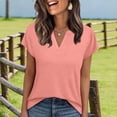 thumbnail image 5 of YHAJDS Women's Basic T Shirts Solid Color V Neck Short Sleeve Slim Cotton Top Summer Light, 5 of 6