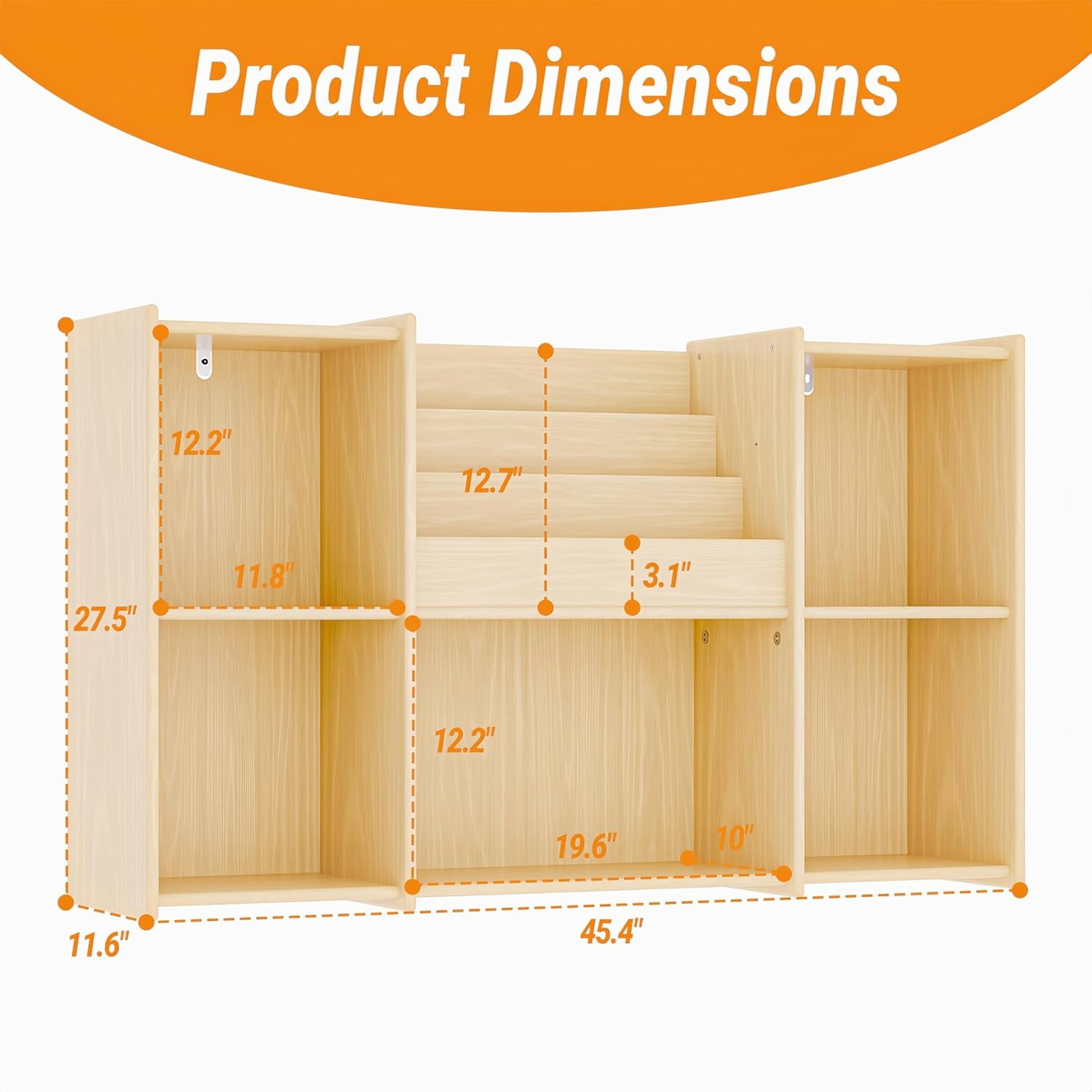 KZElegy Kids Bookshelf with 3-Tier Book Racks,5 cube Bookcase Book 2 -Tier Display Toy Storage Organizer