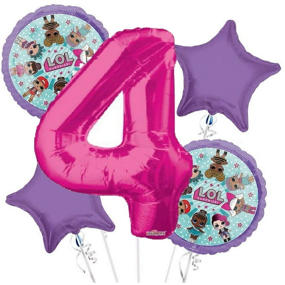 Anagram/Kaleidoscope LOL Suprise Balloon Bouquet 4th Birthday 5 pcs - Party Supplies