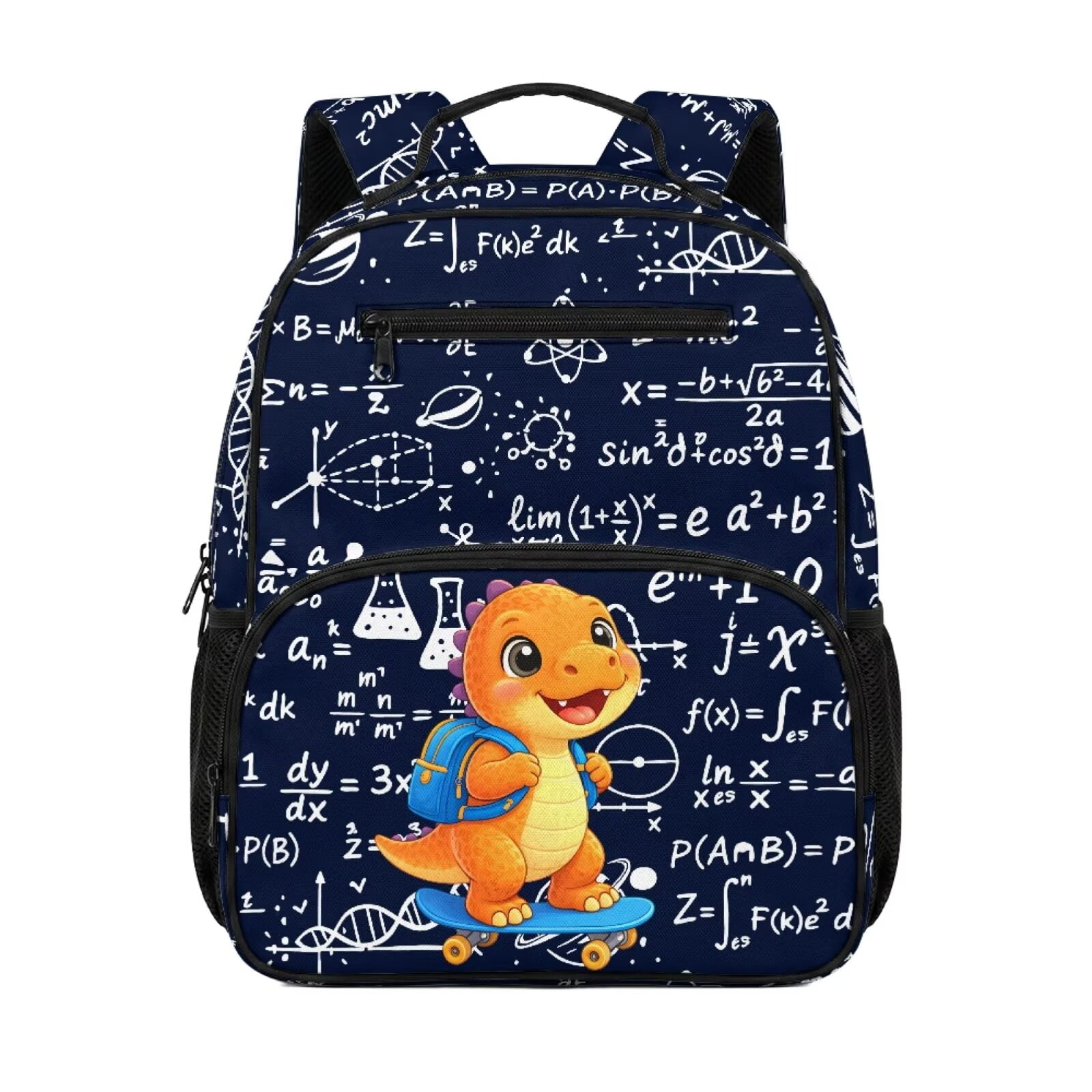 chaqlin Formula Cartoon Dinosaur Print-Blue Boy's Backpack for School 13.5 Inch Kids Backpacks Boys Age 3-6 Daycare Bags with Water Bottle Holder Pocket