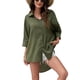 thumbnail image 1 of Camisa con botones para mujer, cuello vuelto, manga tres cuartos, dobladillo Irregular, Color puro, blusa holgada para mujer OD verde M, 1 of 8