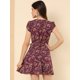 thumbnail image 4 of Vestido Floral de Manga Corta Allegra K Bohemia Borgoña Talla M, 4 of 6