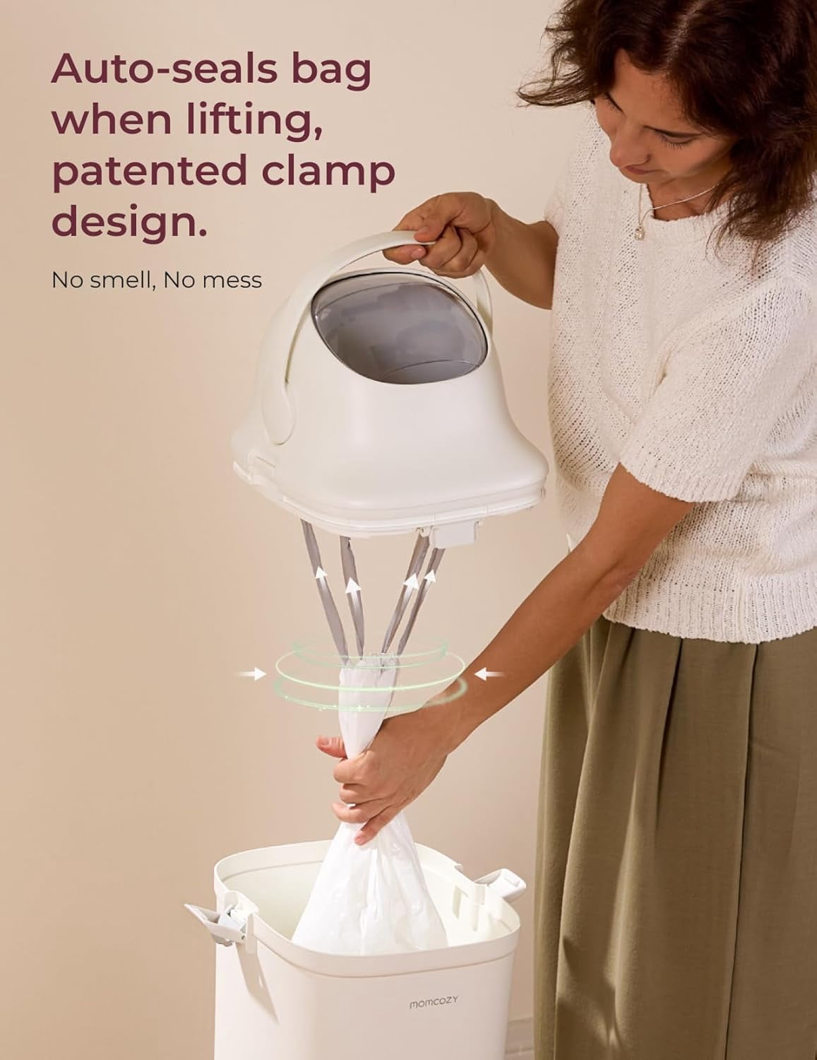 Momcozy Diaper Pail with Patented Triple-Seal Odor Control, Wide Opening, Ergonomic Height, Large Capacity with Viewing Window, Childproof Lock, Fits Standard Trash Bags