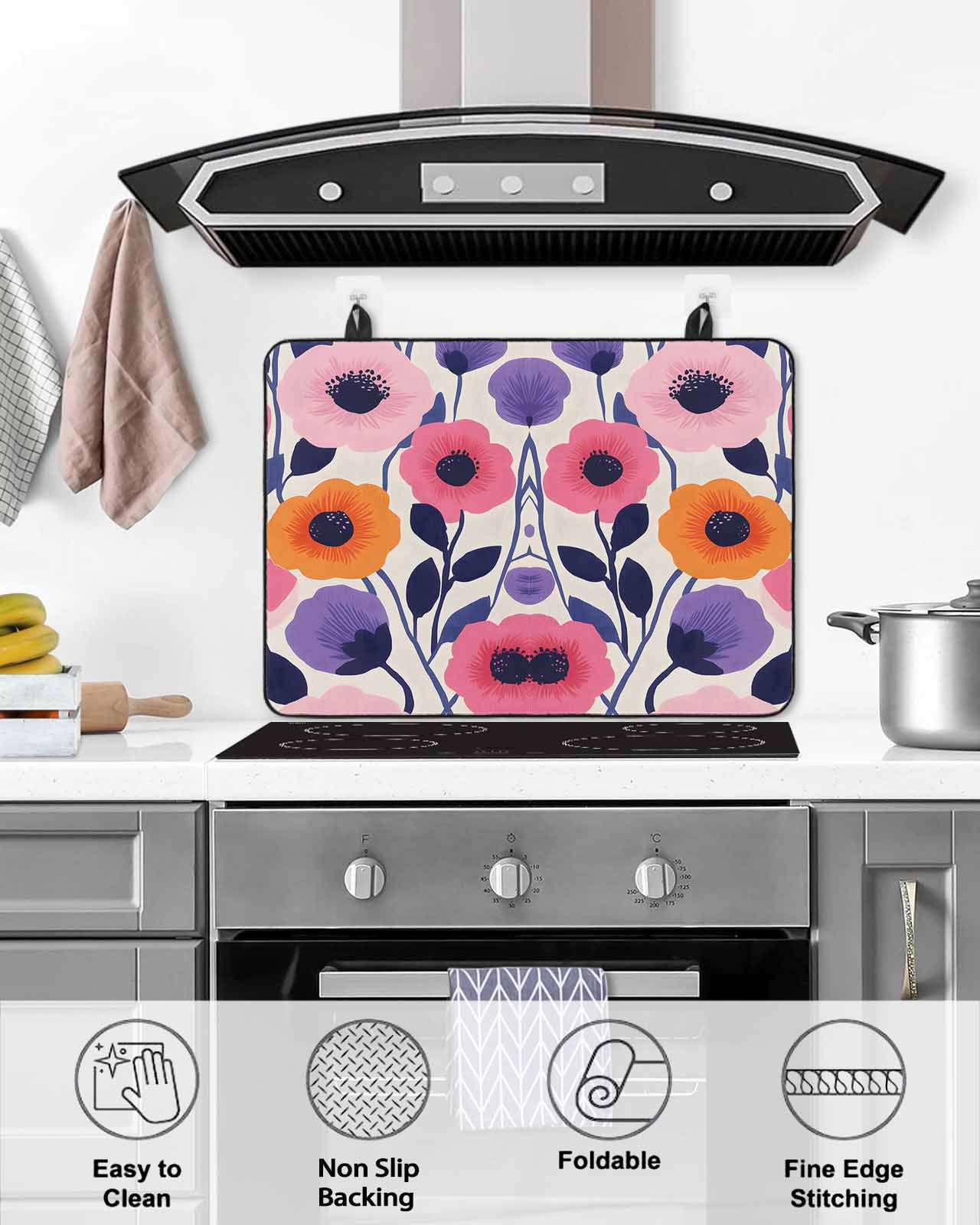 nqOlkjepod Large Induction Cooktop Protector Mat 36"x21", Pink Spring Floral Stove Top Covers for Electric Stove, Farmhouse Flower Modern Abstract Art Stove Burner Cover Mats, Glass Top Stove Cover