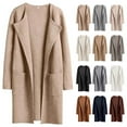 thumbnail image 2 of Womens Warm Open Front Woolen Coat Jacket Windbreakers Jacket Loose Cardigan Long Coat Outwear, 2 of 6