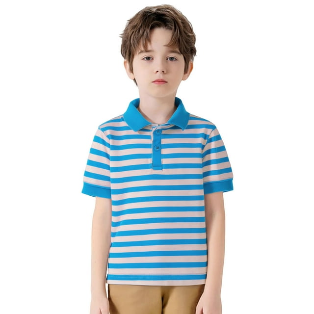 FAOWME T-Shirts d'Été à Manches Courtes Rayés pour Garçons et Filles, Bleu 4-5 Ans