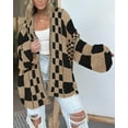 thumbnail image 3 of FUNING Casual Cardigan Sweater for Women Fall 2025 Long Sleeve Open Front Chunky Knit Sweaters Checkered Outwear Coat, 3 of 7
