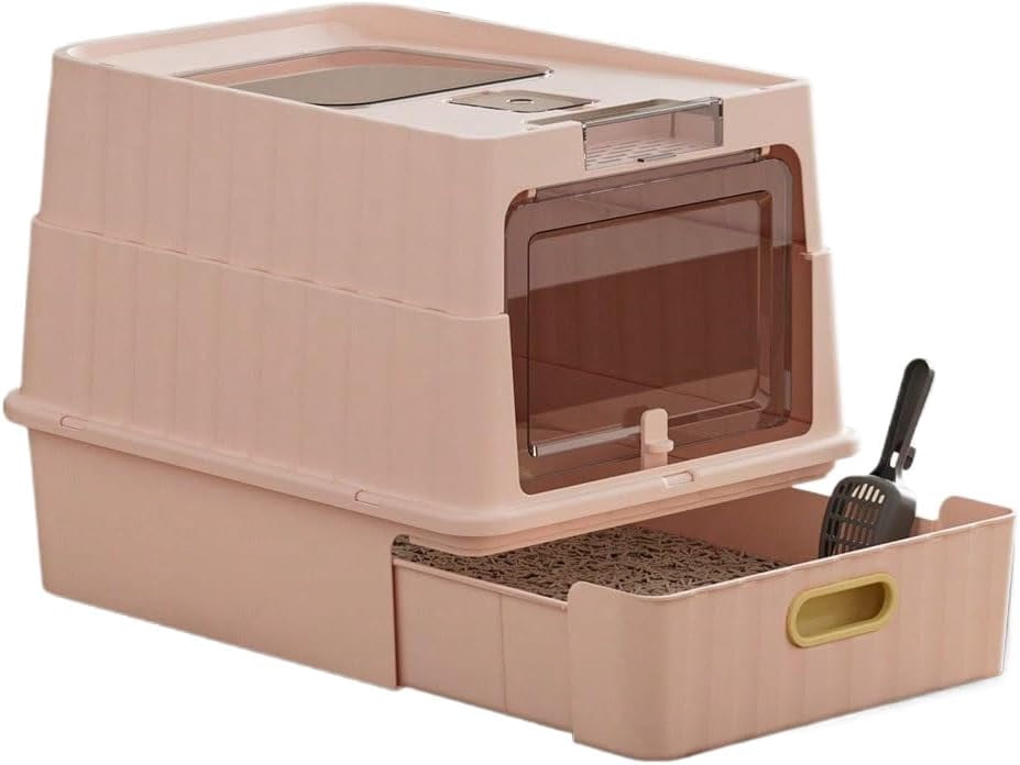 Cat Litter Box, Drawer-Style Enclosed Large Odor-Control Kitty Toilet with Pull-Out Tray, for Kittens, Big Cats & Multi-Cat Homes, Pink