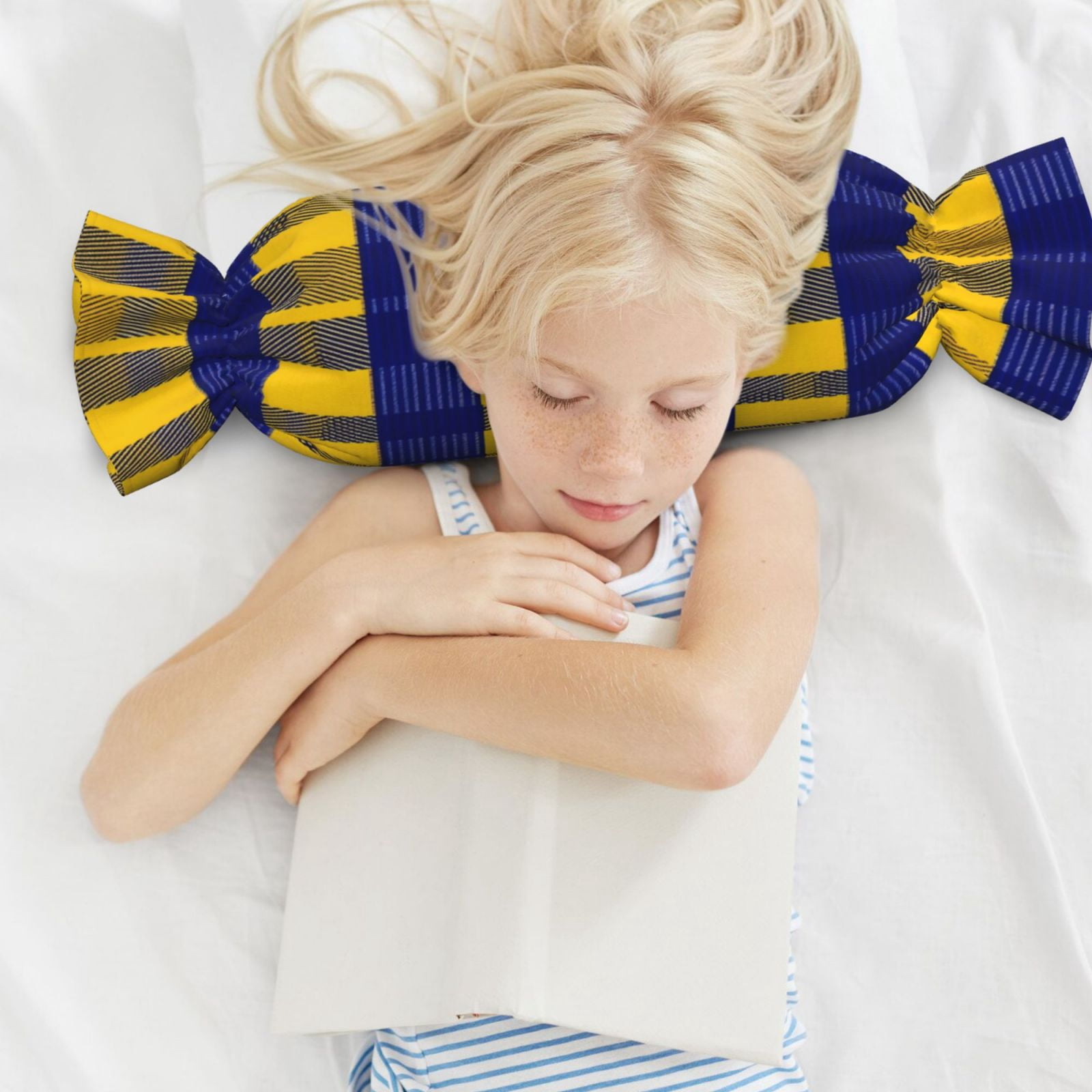 Candy Throw Pillow Travel Cervical Pillow Cylindrical Neck Body Cushion With Insert For Bed Couch Home Decor 9.8x24.4in Buffalo Plaid Check Yellow Royal Blue