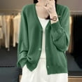 thumbnail image 4 of Womens Button Down Knit Cardigans Long Sleeve V Neck Casual Cardigan Sweaters Light Weight Loose Lounge Wear Fall Green, 2XL, 4 of 5